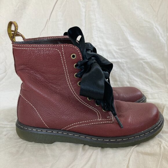 Dr Martens Felice Lace Up Boots- Maroon with ribbon laces - Picture 2 of 8